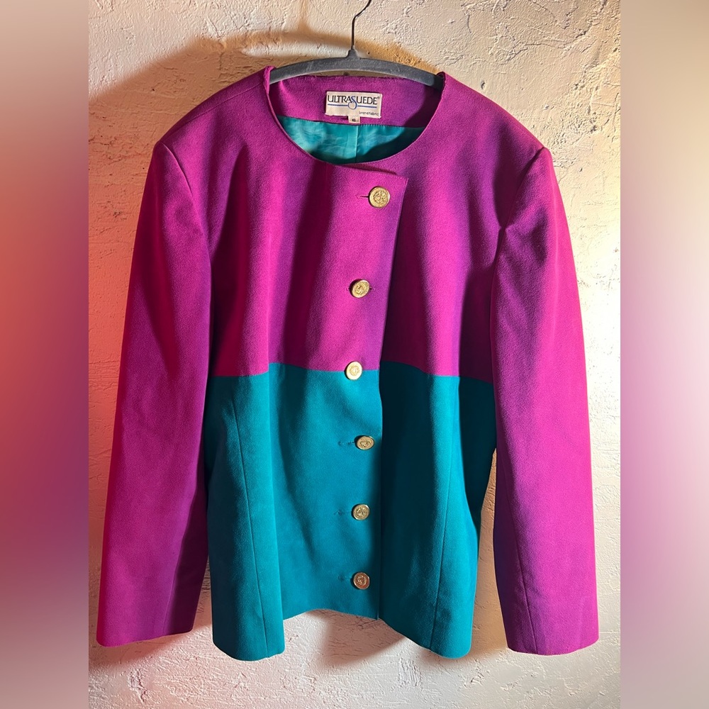 Vintage Ultra Suede brand Two-Tone Blazer in Pink and Teal 8 vintage old school